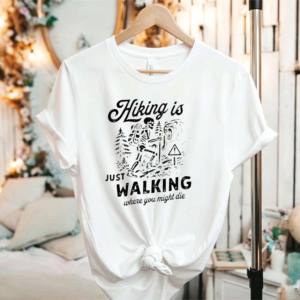 가을 여성 재미있는 해골 곰 하이킹 인용문 코튼 티셔츠 - Outdoor Adventure Quotes 리뷰 및 가격