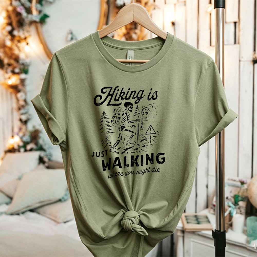 가을 여성 재미있는 해골 곰 하이킹 인용문 코튼 티셔츠 - Outdoor Adventure Quotes 리뷰 및 가격