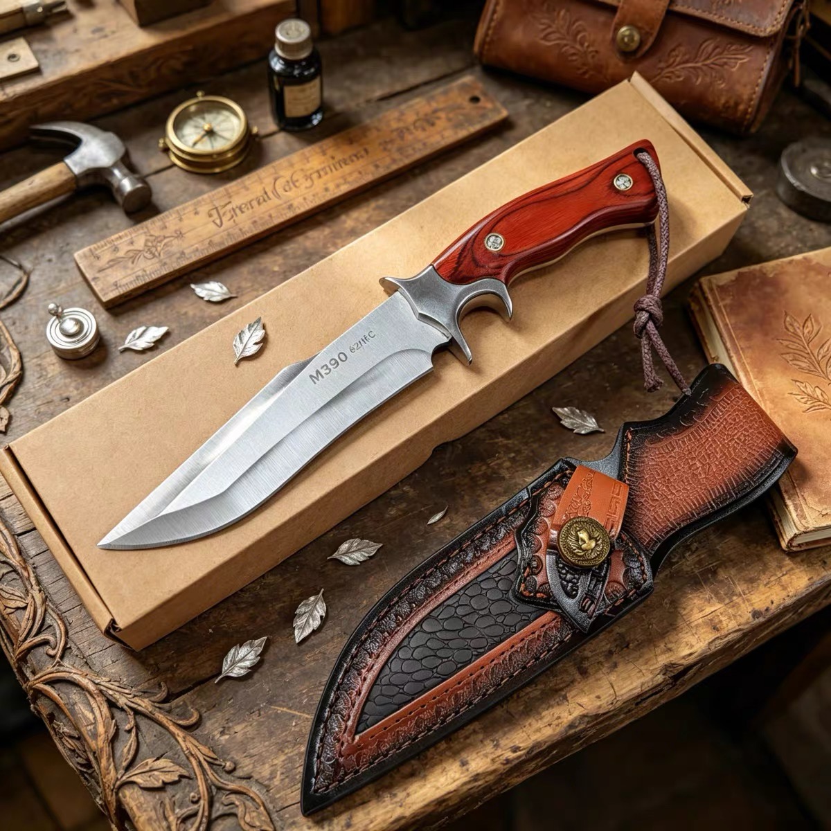 M390 스틸 아웃도어 직선 나이프, 나무 손잡이 휴대 - Survival Knife Full Tang 리뷰 및 가격